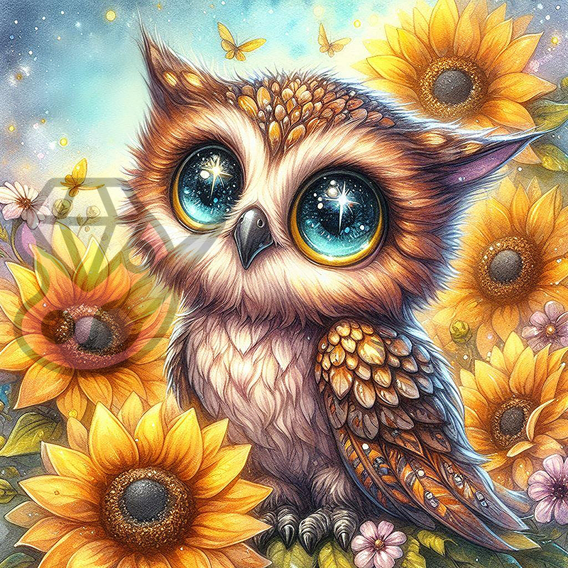 Eule Mit Sonnen Blumen