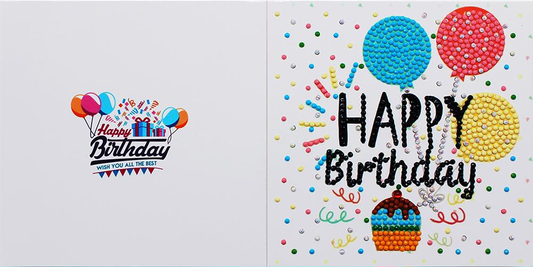 Wenskaart Happy Birthday Ballonnen en Cupcake