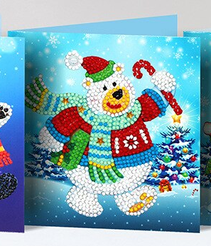 Kerstkaart Beer met tas en stok