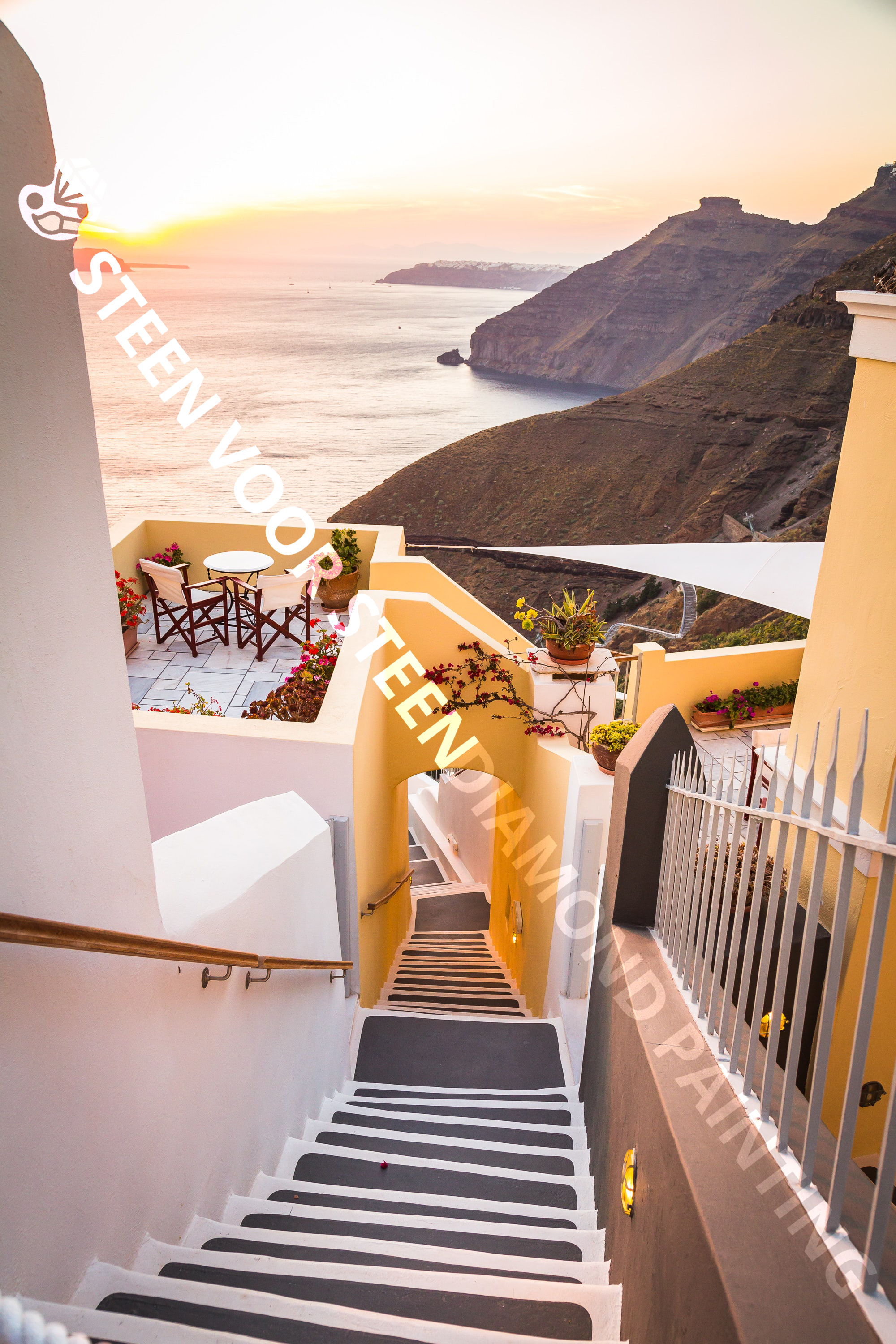 Trap naar terras met zeezicht