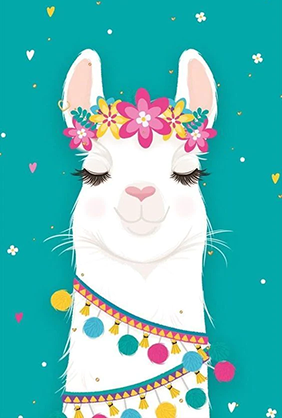 Cartoon Alpaca met Bloemen