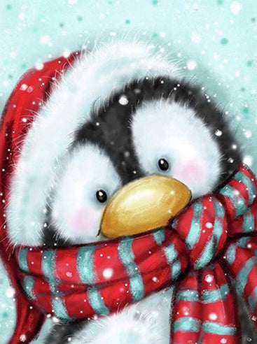 Pinguïn met Sjaal en Kerstmuts