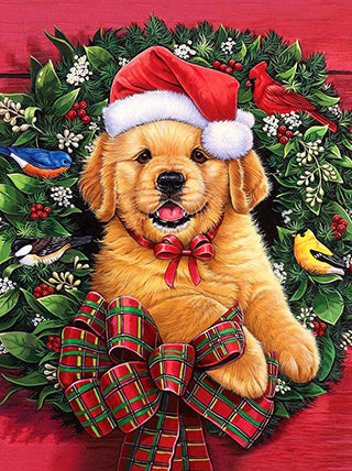 Puppy in kerstkrans
